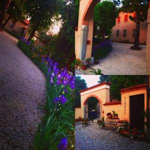 a collage of photos of a garden with purple flowers at Cascina CORTEPRIMAVERA, B&B del Baliot in Passirano