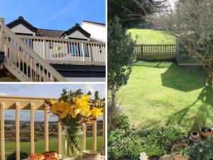 a collage of two pictures of a yard with a porch at Little Acorn in Barnstaple