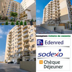 a collage of two pictures of a building at Solid Residence Beach Vibe Apartments in Mamaia