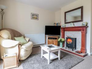 a living room with a couch and a fireplace at 25 Parragate Road in Cinderford