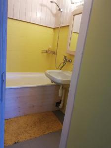 ein Badezimmer mit einem Waschbecken und einer Badewanne in der Unterkunft Vabaduse Apartment in Kärdla