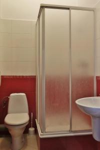 a bathroom with a toilet and a sink at Teatr Baj Pomorski in Toruń