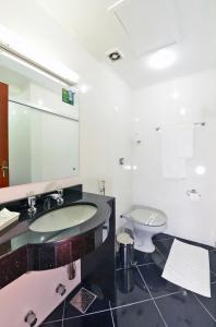ein Bad mit einem Waschbecken und einem WC in der Unterkunft Curi Palace Hotel in Pelotas