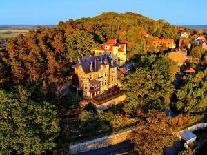 an aerial view of a large house on a hill at Hotel Villa Viktoria Luise in Blankenburg