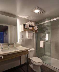 a bathroom with a toilet and a sink and a shower at GreenTree Inn Flagstaff in Flagstaff