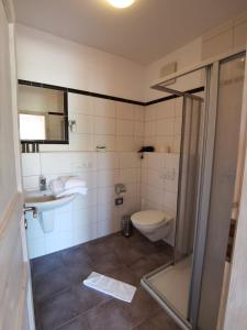 a bathroom with a toilet and a sink and a shower at Weingut Amlinger&Sohn in Neef