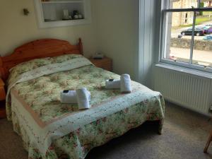 En eller flere senge i et værelse på Buttonboss Lodge B&B