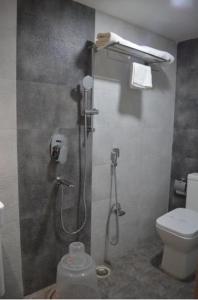 a bathroom with a shower and a toilet at THE RED VELVET HOTEL in Patna