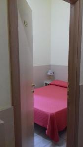 ローマにあるGuest House Hola Romaのベッドルーム1室(ピンクの毛布付きピンクベッド1台付)