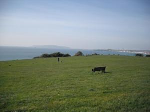 a park bench sitting in a field of green grass at White Horse Studio in Preston