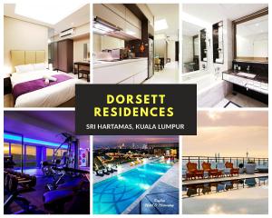 een collage van foto's van een hotelkamer en een zwembad bij Dorsett Residences Kuala Lumpur in Kuala Lumpur