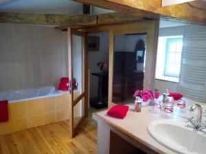 een badkamer met een bad en een wastafel bij Chateau De Champdolent in Champdolent