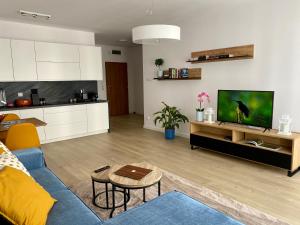 Televízia a/alebo spoločenská miestnosť v ubytovaní Apartament Nadmorski Kołobrzeg II