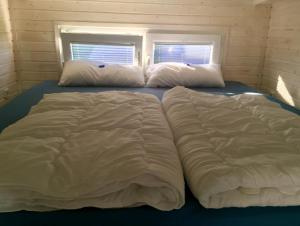two large white pillows on a bed in a room at Tinyhouse Bamberg in Pettstadt