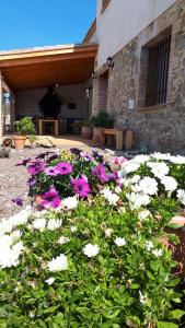a garden with pink and white flowers in front of a building at La Masia de Montpedrós in Peralada