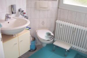 een kleine badkamer met een wastafel en een toilet bij Ferienwohnung Sakowski in Lörrach
