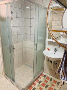 a bathroom with a shower and a sink at Villa AMANI in Sarajevo