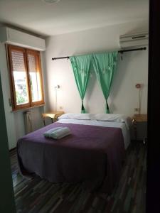 1 dormitorio con 1 cama grande con manta morada en Helena1 en Pisa