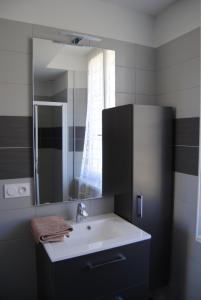 a bathroom with a sink and a mirror at Domaine de Biscaye in Lourdes