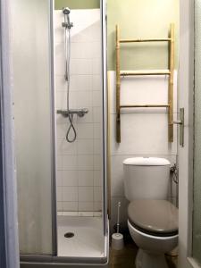 a small bathroom with a toilet and a shower at Apartment Cannes Croisette in Cannes