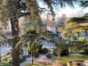 Elle offre une vue sur un jardin avec des arbres et une maison. dans l'établissement Il Cantuccio Suite, à Salsomaggiore Terme
