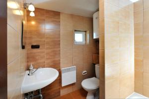a bathroom with a toilet and a sink at APLEND Chaty Tatry Holiday in Veľký Slavkov