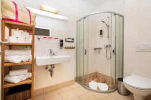 フラッハウにあるEnjoyTheAlps - SKI in-SKI outのバスルーム(シャワー、洗面台、トイレ付)