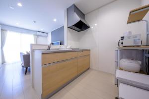 - une cuisine avec un lavabo et des toilettes dans la chambre dans l'établissement 風雅 Fuga A, à Fujikawaguchiko