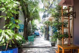 an alley with trees and plants in a building at Bunks Hostel in Cebu City
