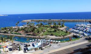 an aerial view of the marina at the resort at Anfi del Mar in La Playa de Arguineguín