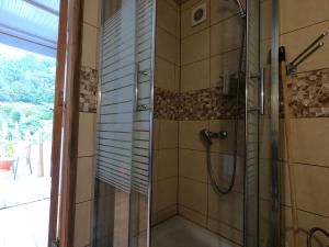 um chuveiro com uma porta de vidro na casa de banho em FREEDOM em El Tablado