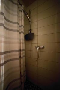 a shower in a bathroom with a shower curtain at Апартаменти з сучасним ремонтом на площі Митній in Lviv