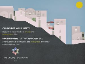 ein Flyer für eine Veranstaltung mit einer Stadt in der Unterkunft Timedrops Santorini Villas in Emporio