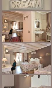duas fotografias de um quarto de hotel com duas camas em B&B Sul Garda em Castelnuovo del Garda