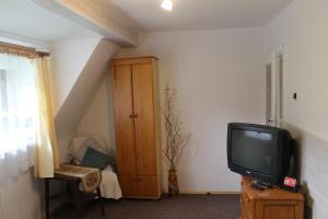 Televízia a/alebo spoločenská miestnosť v ubytovaní Apartamenty "U Elżbiety"