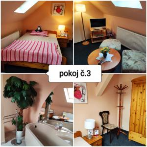 KrasliceにあるPenzion u Krtkaのベッドルームとバスルームの写真集