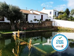 uma piscina de água em frente a uma casa em Casa Do Alto Da Eira em Albergaria dos Fusos