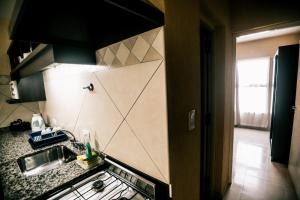 cocina con fregadero y encimera en Apartamentos Boulevard I en San Rafael