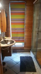 マレンヌにあるMaison Atypique Marennes Plageのバスルーム(シャワー、シンク、ガラス張りのシャワードア付)