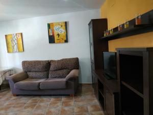 ein Wohnzimmer mit einem Sofa und einem TV in der Unterkunft Casa rural el Mirador in Trevélez
