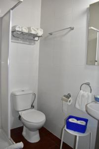 a white bathroom with a toilet and a sink at Albergue Santa Marina in Buelna