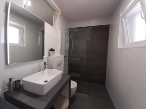 a bathroom with a sink and a toilet and a mirror at Apartment Boni in Šibenik +27 photos