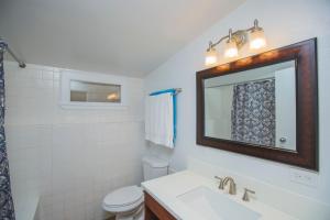 
a bathroom with a toilet a sink and a mirror at Sugar Apple Bed and Breakfast in Christiansted
