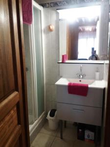 a bathroom with a sink and a mirror and a toilet at L'Horizon in La Burbanche