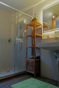 a bathroom with a shower and a sink at Ferienwohnung Zwölferkante in Grainau