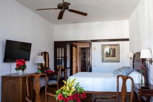 a bedroom with a bed and a flat screen tv at Parador de La Gomera in San Sebastián de la Gomera