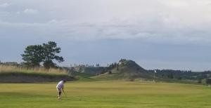 a man is playing golf on a golf course at Raine Motel in Valentine