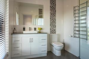 a bathroom with a toilet and a sink and a mirror at WayWood Wines Your Vineyard Getaway in McLaren Flat