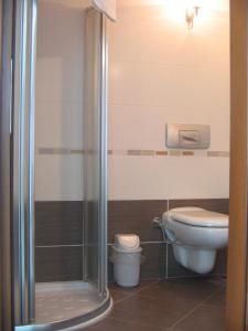 a bathroom with a toilet and a shower at Osmanli Hani Apart Hotel in Dalyan