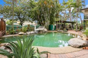 a swimming pool in a yard with trees at Koala Court Holiday Apartments in Cairns
